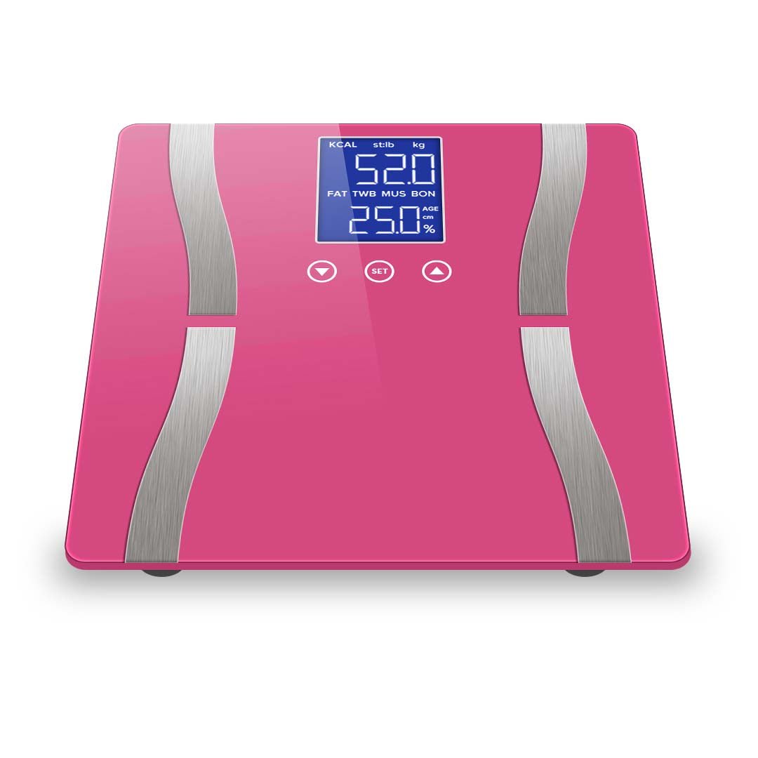 Glass LCD Digital Body Fat Scale Bathroom Electronic Gym Water Weighing Scales Pink - AllTech