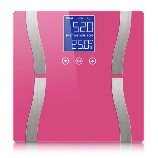 Glass LCD Digital Body Fat Scale Bathroom Electronic Gym Water Weighing Scales Pink - AllTech