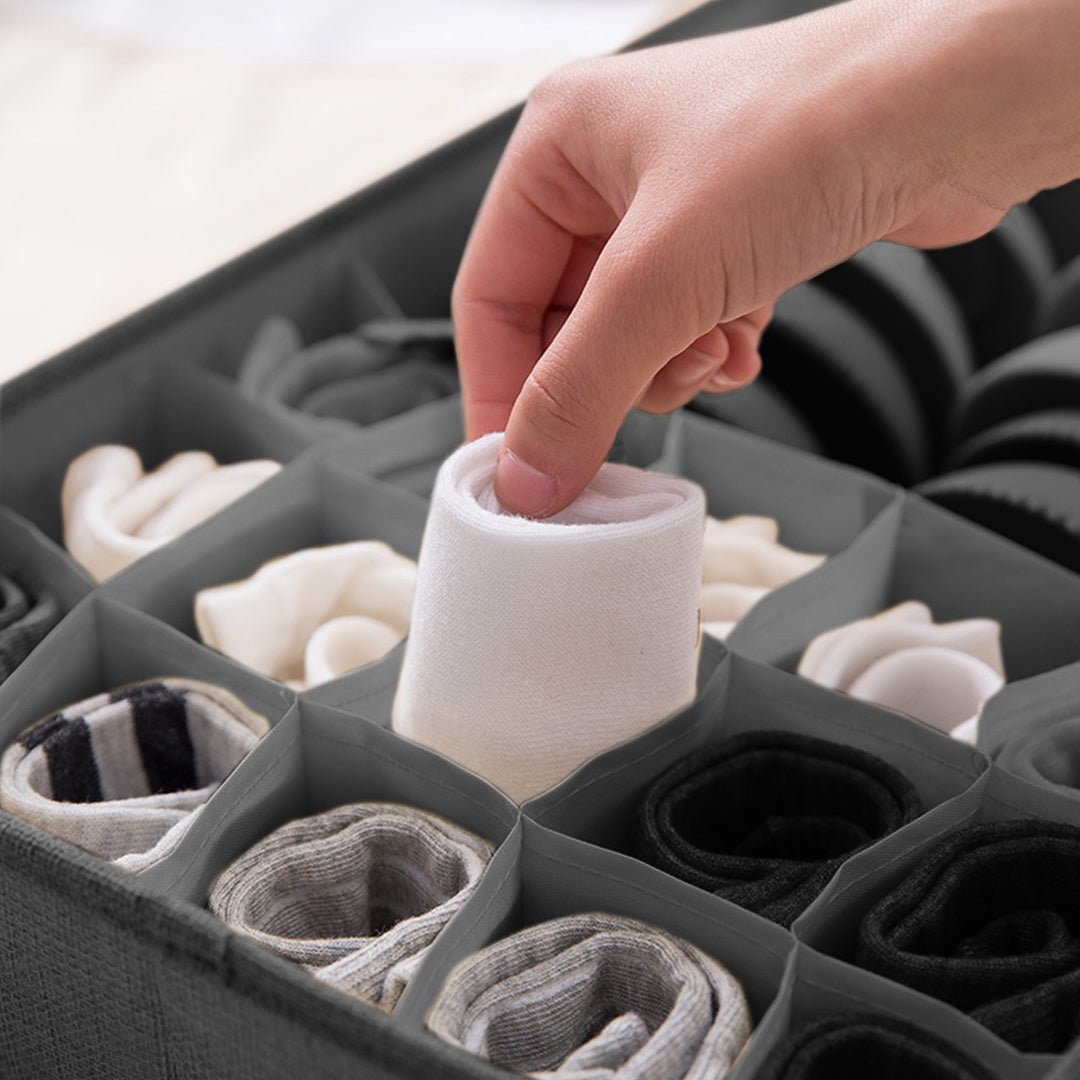 Grey Flip Top Underwear Storage Box Foldable Wardrobe Partition Drawer Home Organiser - AllTech