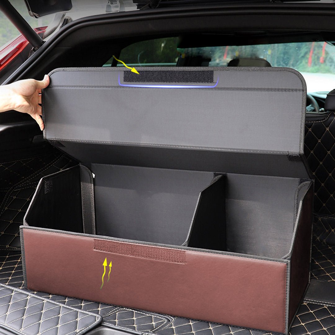 Leather Car Boot Collapsible Foldable Trunk Cargo Organizer Portable Storage Box Coffee Large - AllTech