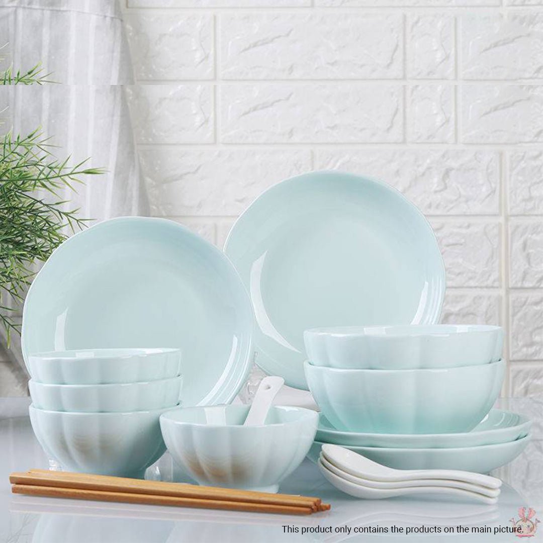 Light Blue Japanese Style Ceramic Dinnerware Crockery Soup Bowl Plate Server Kitchen Home Decor Set of 5 -AllTech