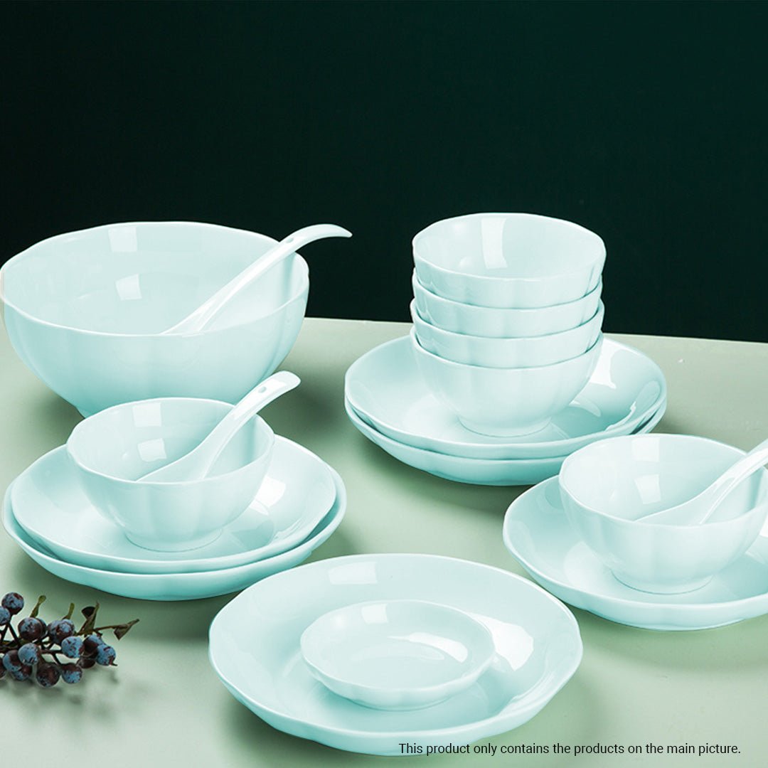 Light Blue Japanese Style Ceramic Dinnerware Crockery Soup Bowl Plate Server Kitchen Home Decor Set of 5 -AllTech