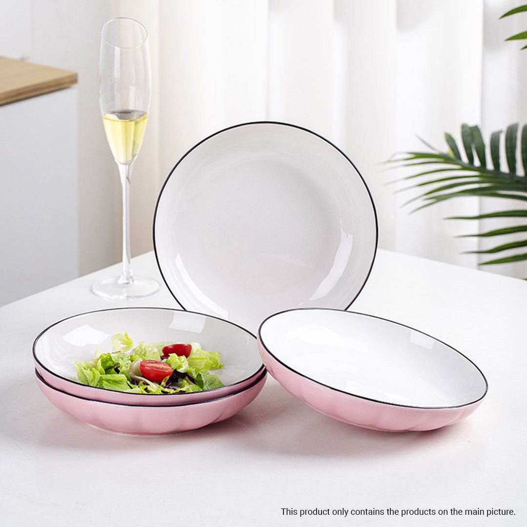 Pink Japanese Style Ceramic Dinnerware Crockery Soup Bowl Plate Server Kitchen Home Decor Set of 9 - AllTech