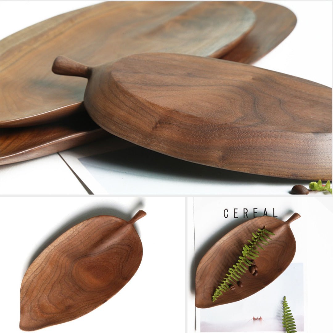 SOGA Set of 2 Walnut Leaf Shape Wooden Tray Food Charcuterie Serving Board Paddle Centerpiece Home Decor - AllTech