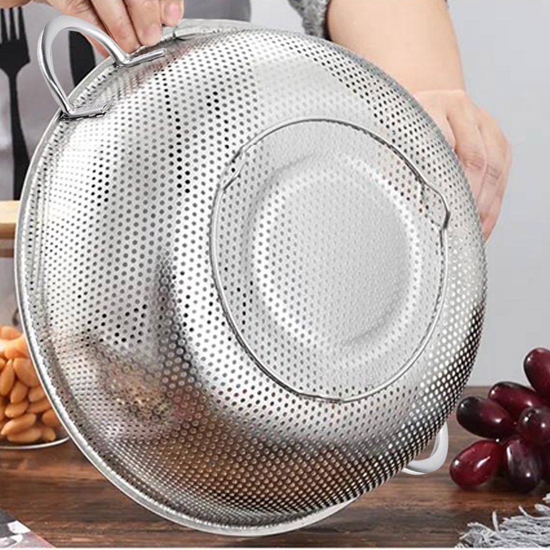 SOGA Stainless Steel Perforated Metal Colander Set Food Strainer Basket Mesh Net Bowl with 2 Handle - AllTech