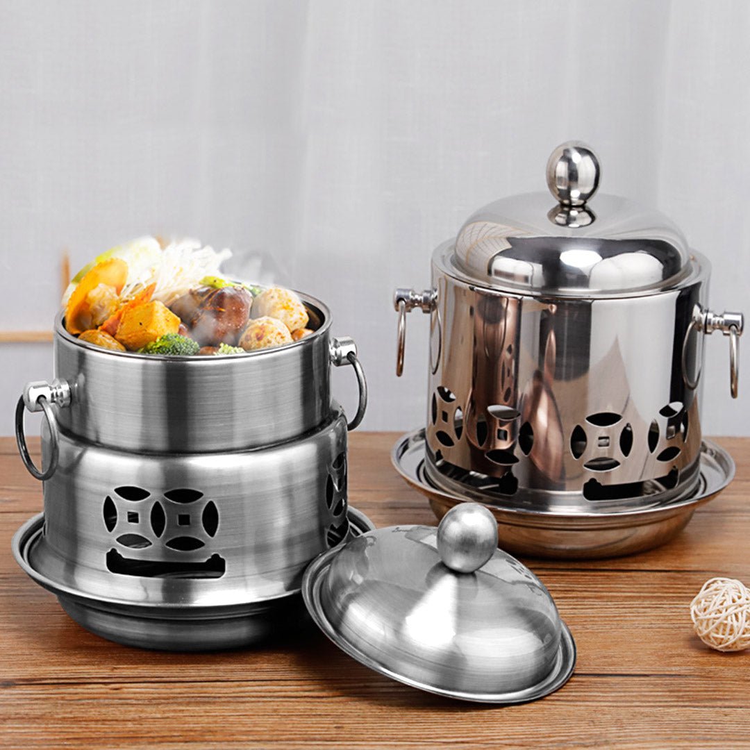 Stainless Steel Mini Asian Buffet Hot Pot Single Person Shabu Alcohol Stove Burner with Lid - AllTech