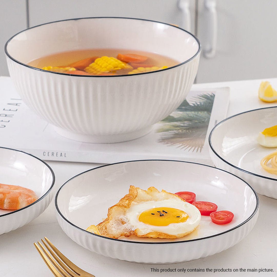White Japanese Style Ceramic Dinnerware Crockery Soup Bowl Plate Server Kitchen Home Decor Set of 4 - AllTech