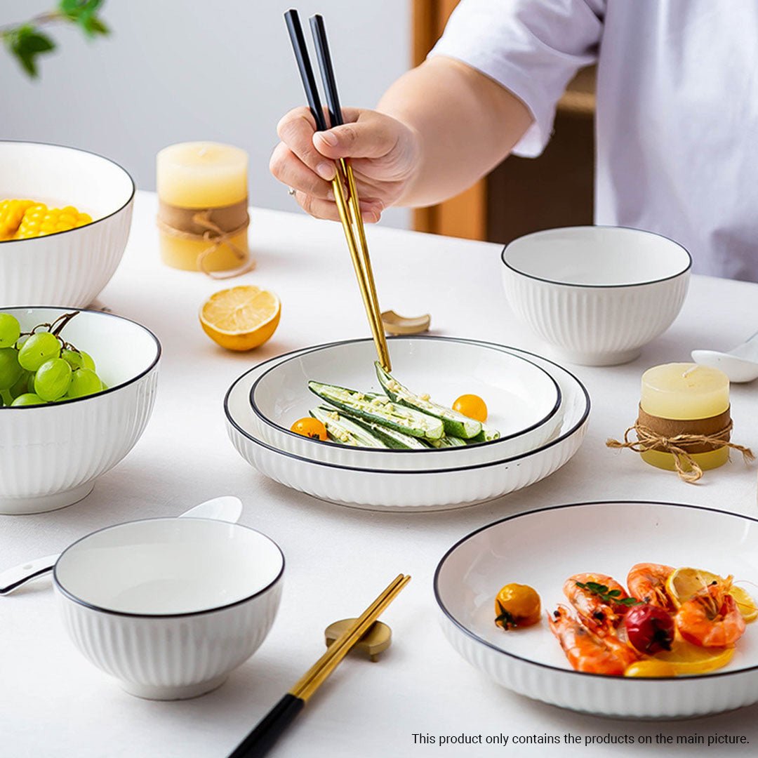 White Japanese Style Ceramic Dinnerware Crockery Soup Bowl Plate Server Kitchen Home Decor Set of 4 - AllTech