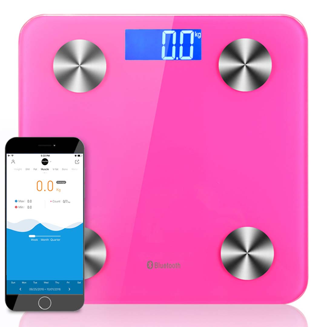 Wireless Bluetooth Digital Body Fat Scale Bathroom Health Analyser Weight Pink - AllTech